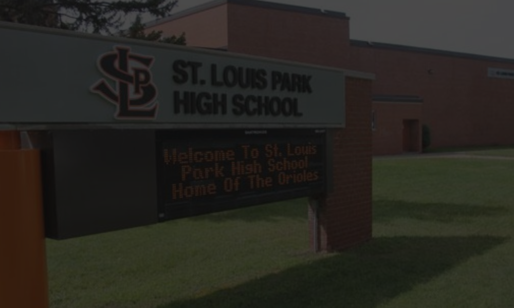 The scrolling sign in front of the St. Louis Park High School