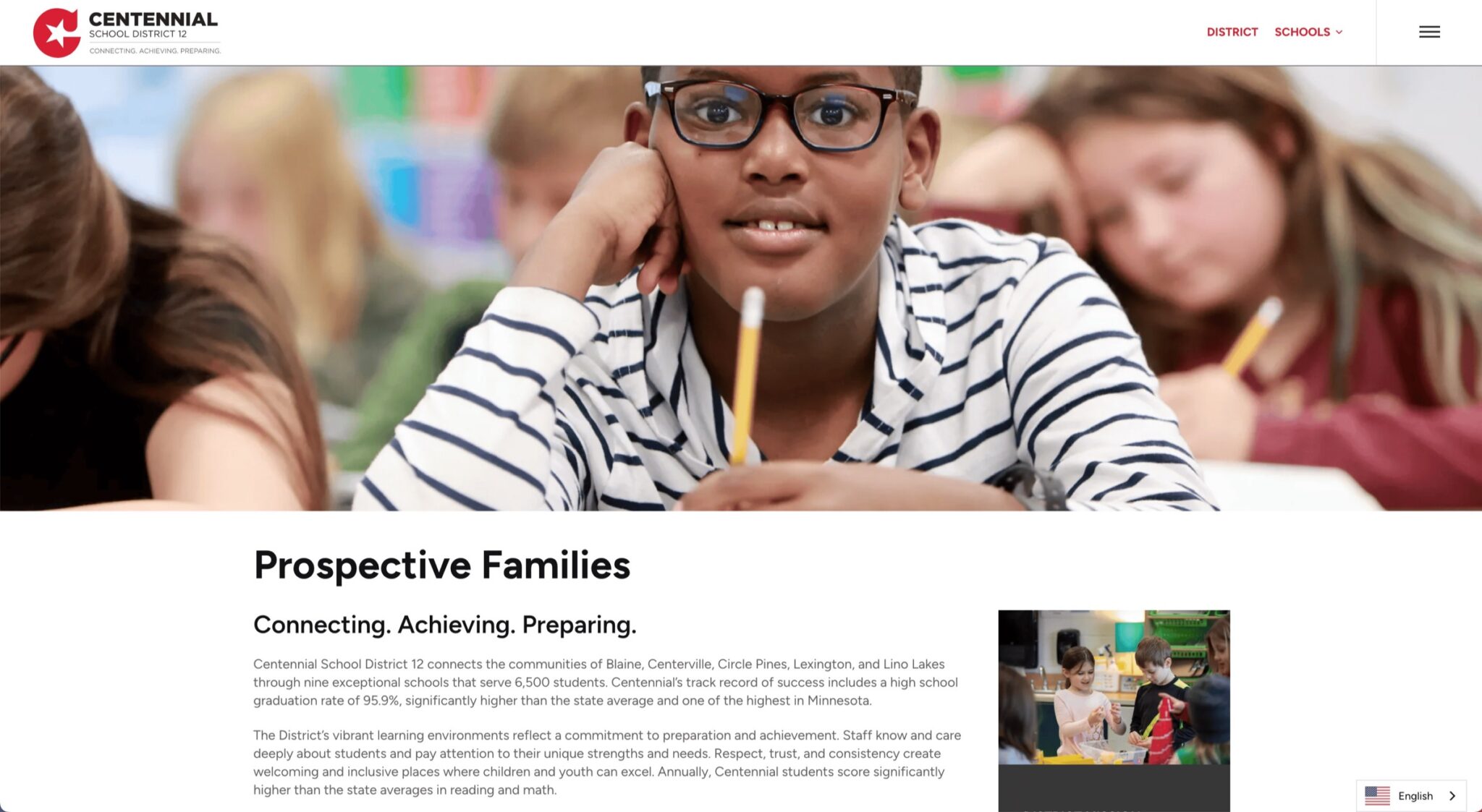 K12 Prospective Family website design example